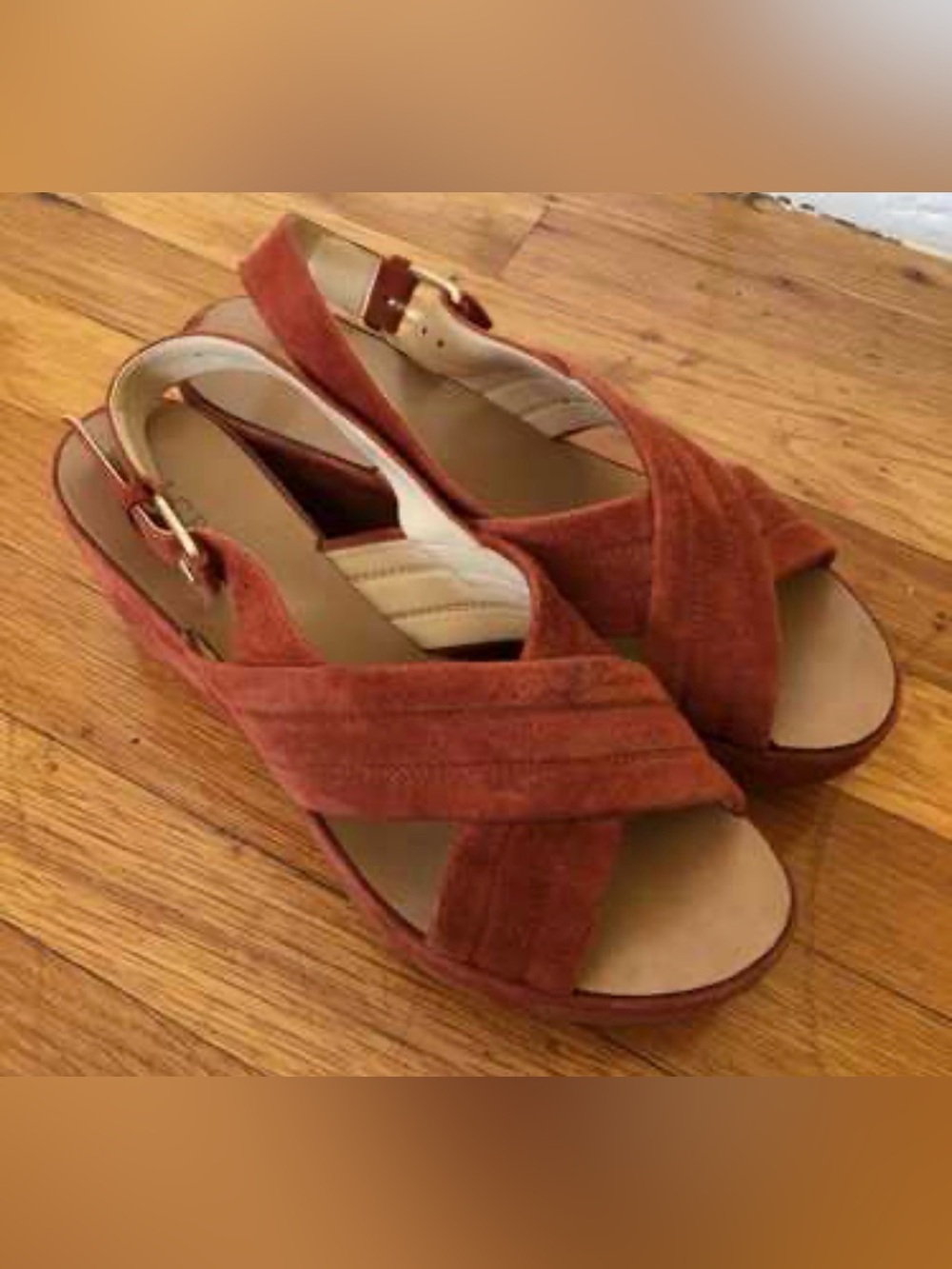 J. Crew Rust Suede Crisscross Slingback Wedge Sandals